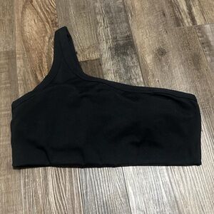 Black one shoulder target sports bra.